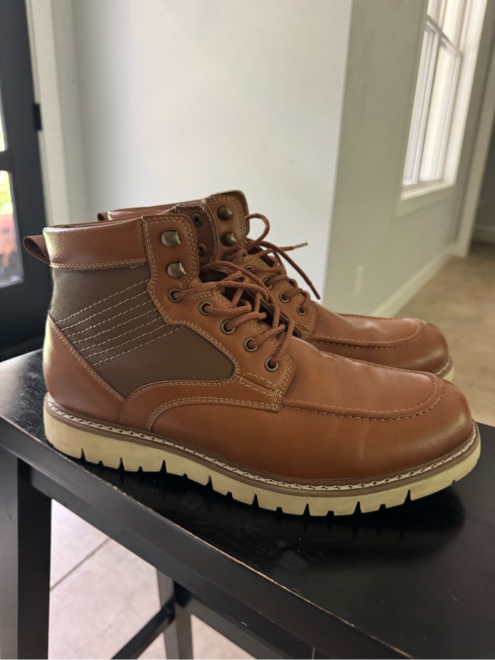 Steve Madden Men's Brown Leather Lace-Up Work Boots EUC ortholite #boot